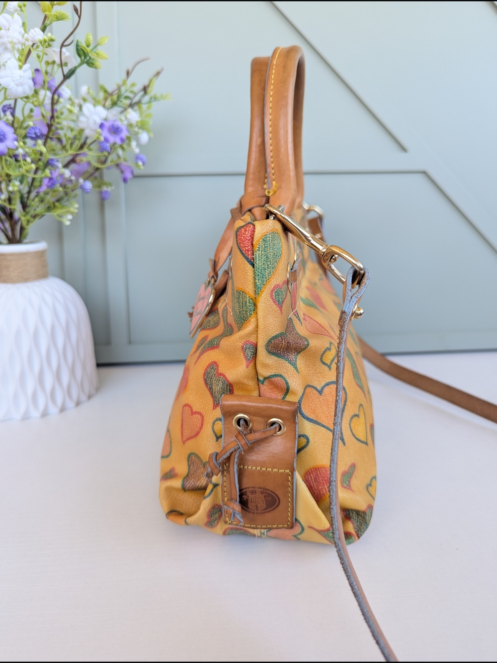Dooney & Bourke Yellow Heart Print Satchel - Picture 5 of 11